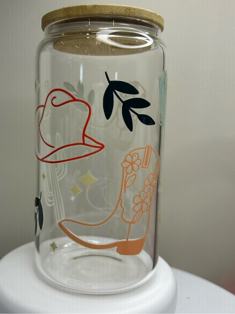 Simple Cowgirl 16oz Glass Tumbler with Bamboo Lid and Glass Straw